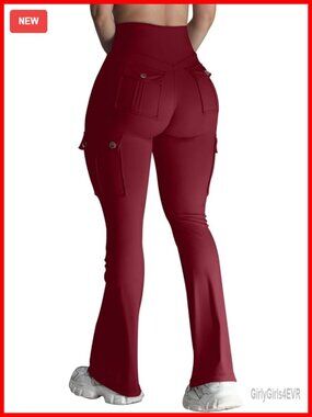 Flare Leggings with Pockets High Waisted Yoga Pants Workout Tummy Control